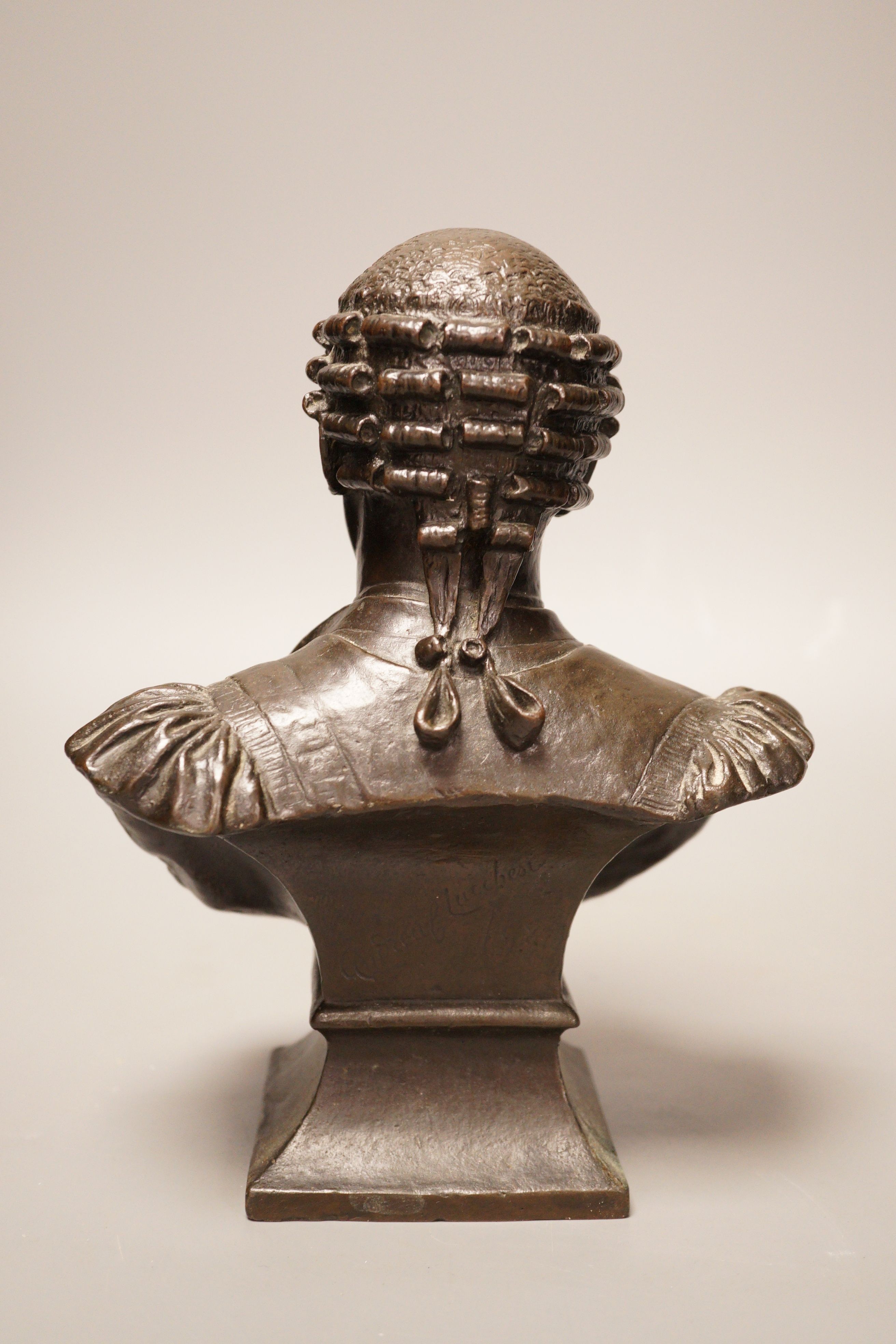 Andrea Carlo Lucchesi (1860-1924) a patinated bronze bust of a lawyer, signed verso, 26cm tall